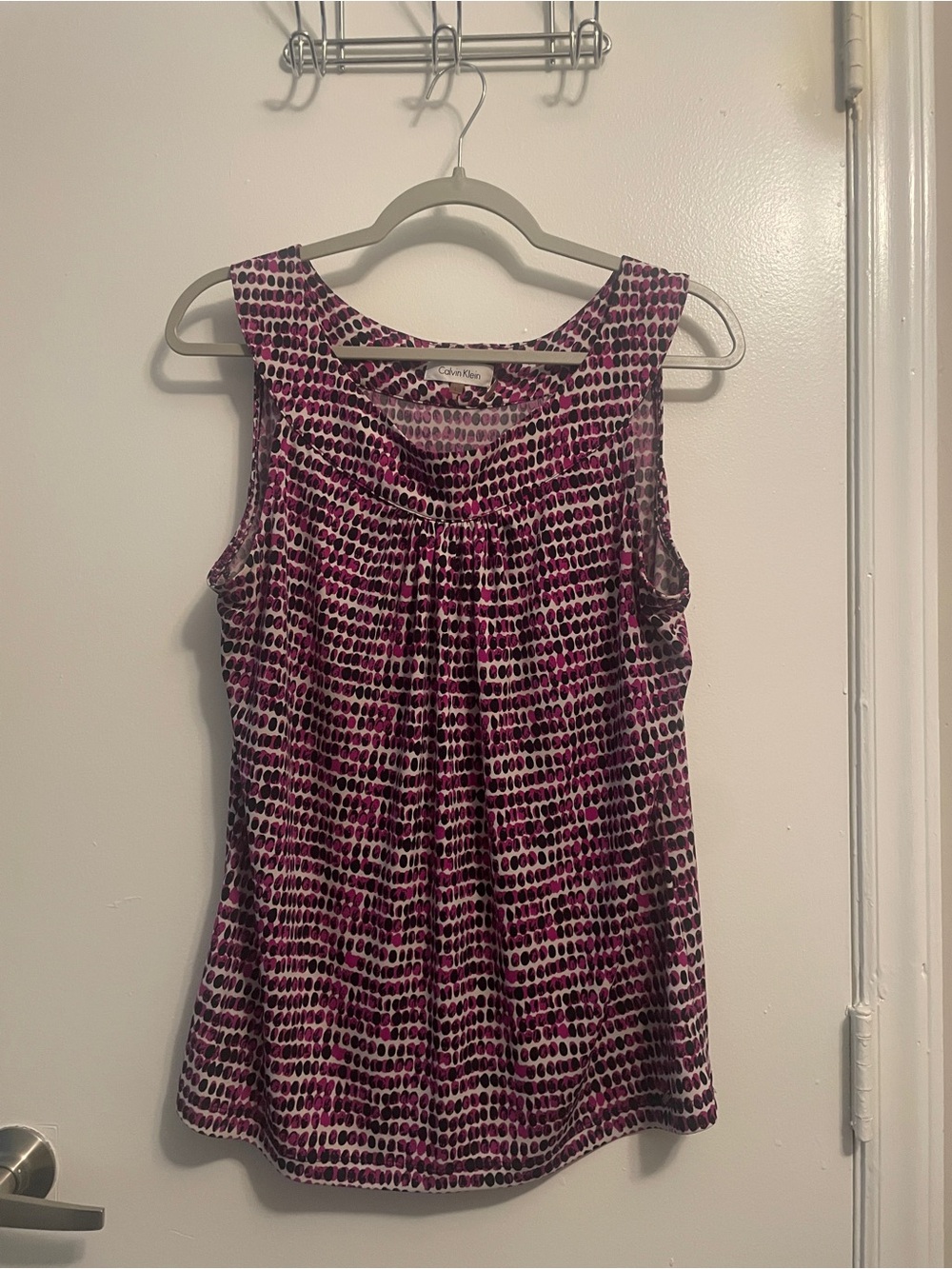 Calvin Klein Magenta and White Dot-Pattern Sleeveless Top